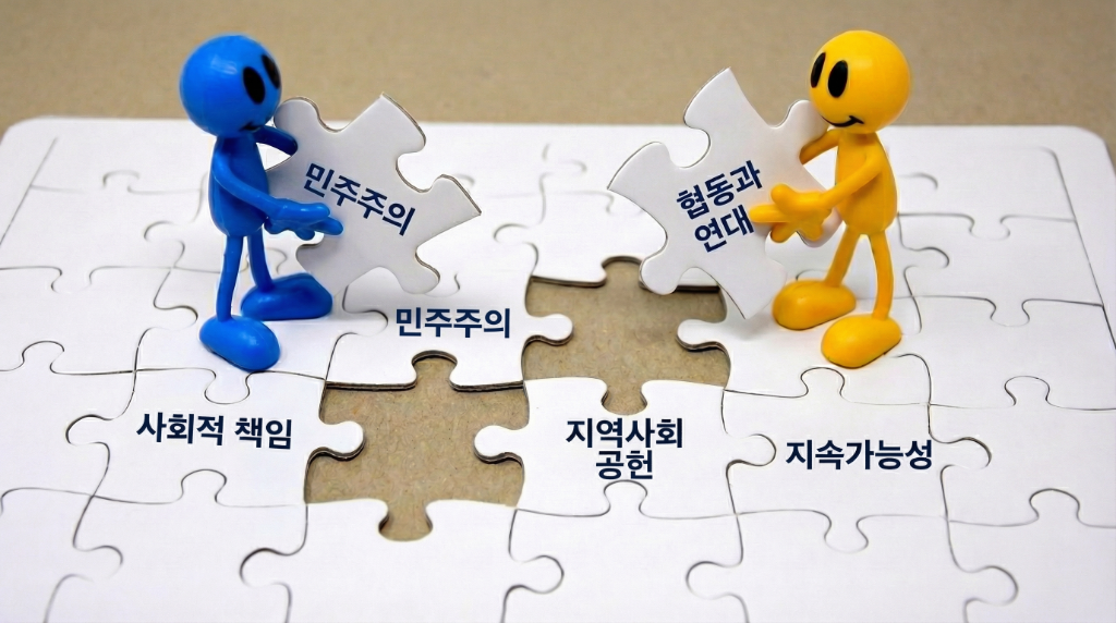 마중물 ESG 협동조합 - 민주주의, 협동과 연대, 사회적 책임, 지속가능성